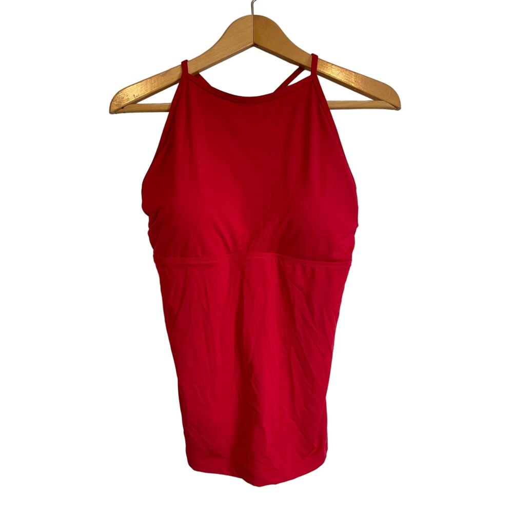 Athleta red tankini top halter padded wireless solid Size XL